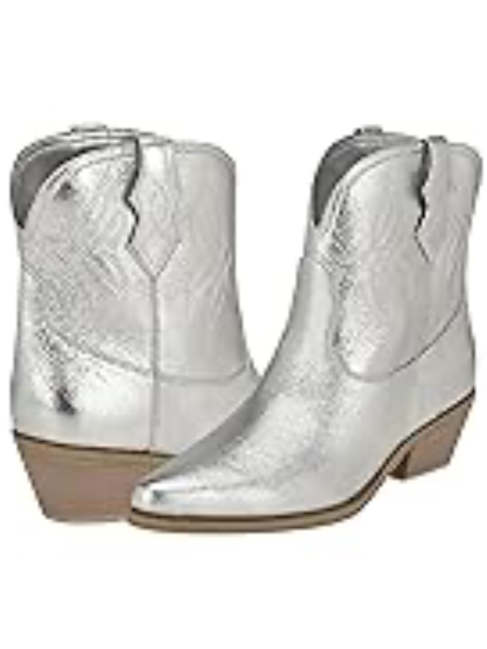Metallic sliver cowboy ankle boots